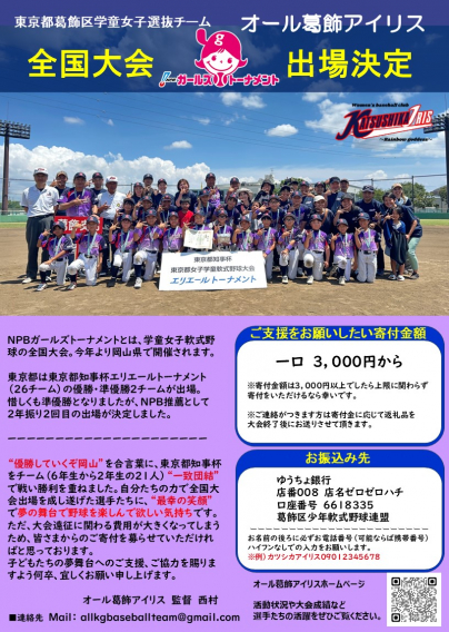 全国大会出場　寄付金へのご協力のお願い